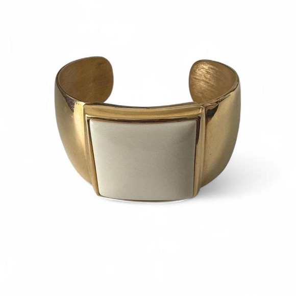 Vintage Avon Gold-Tone Cuff Bracelet | White Square Stone | Classic Jewelry - Picture 1 of 3